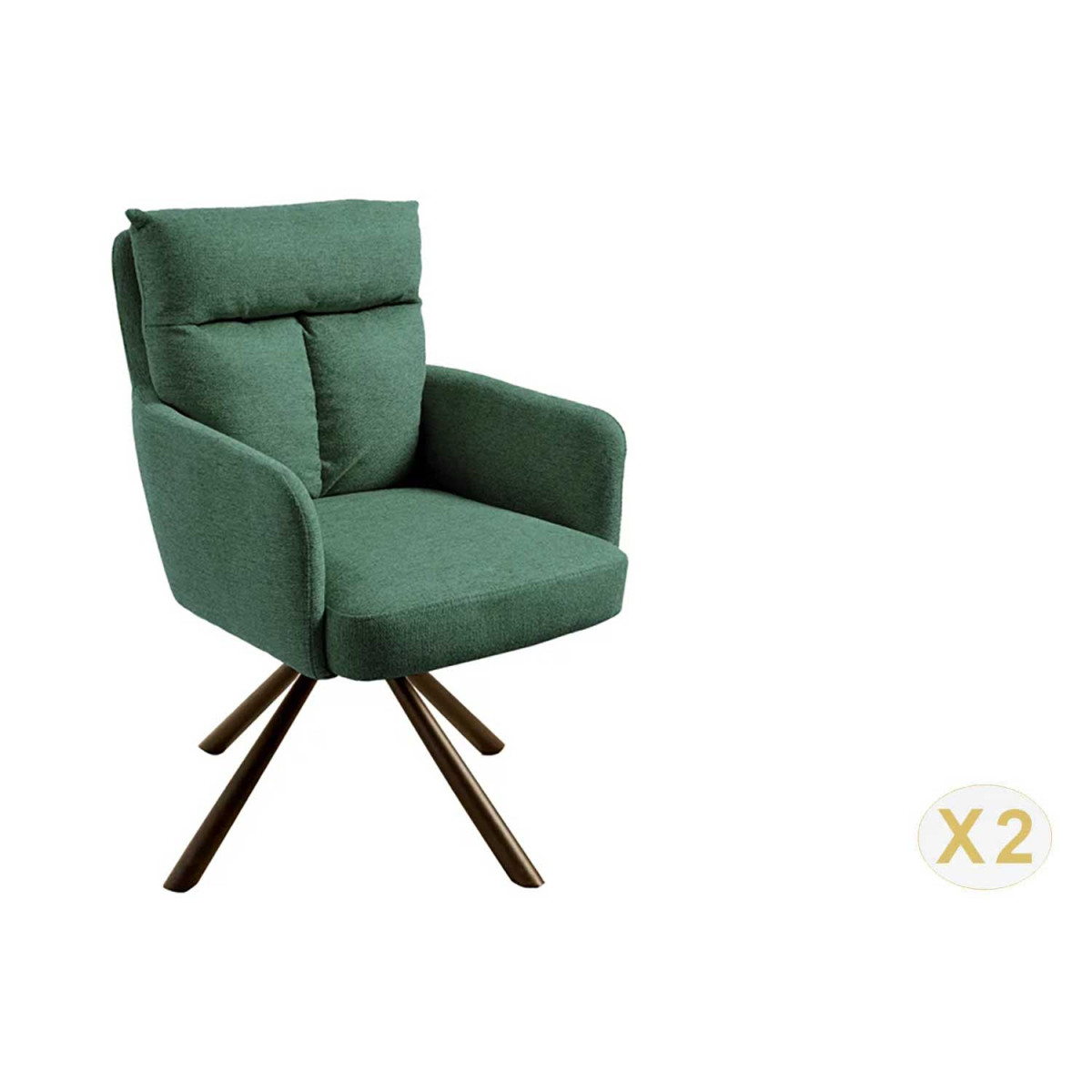 Chaises tournantes en tissu vert