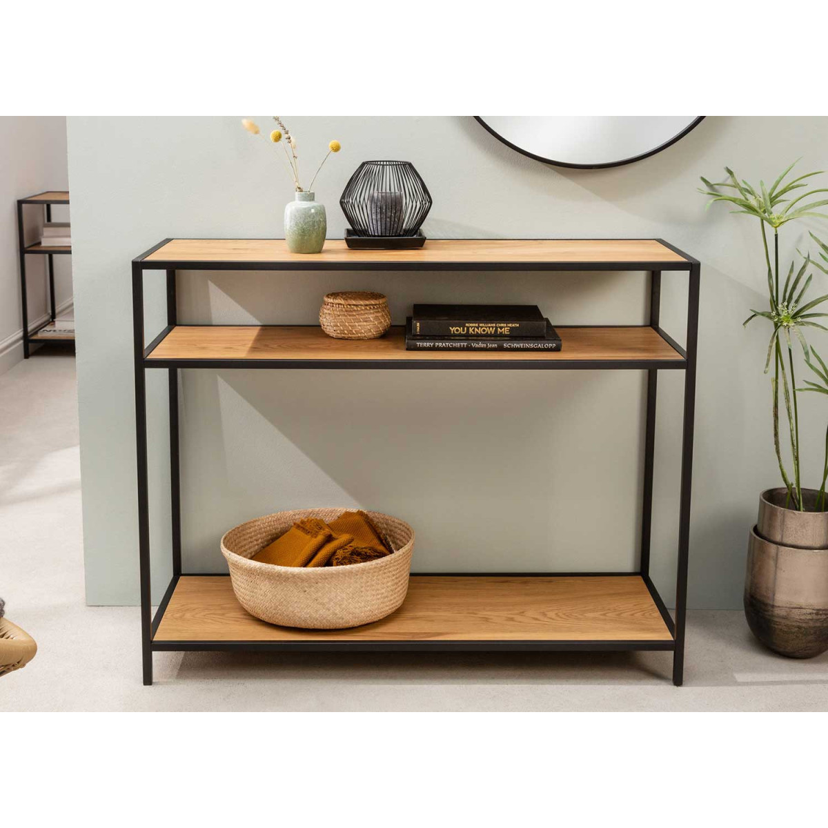 Meuble console bois et métal noir