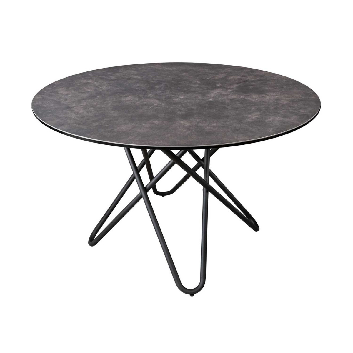 Table salle à manger ronde céramique aspect béton foncé