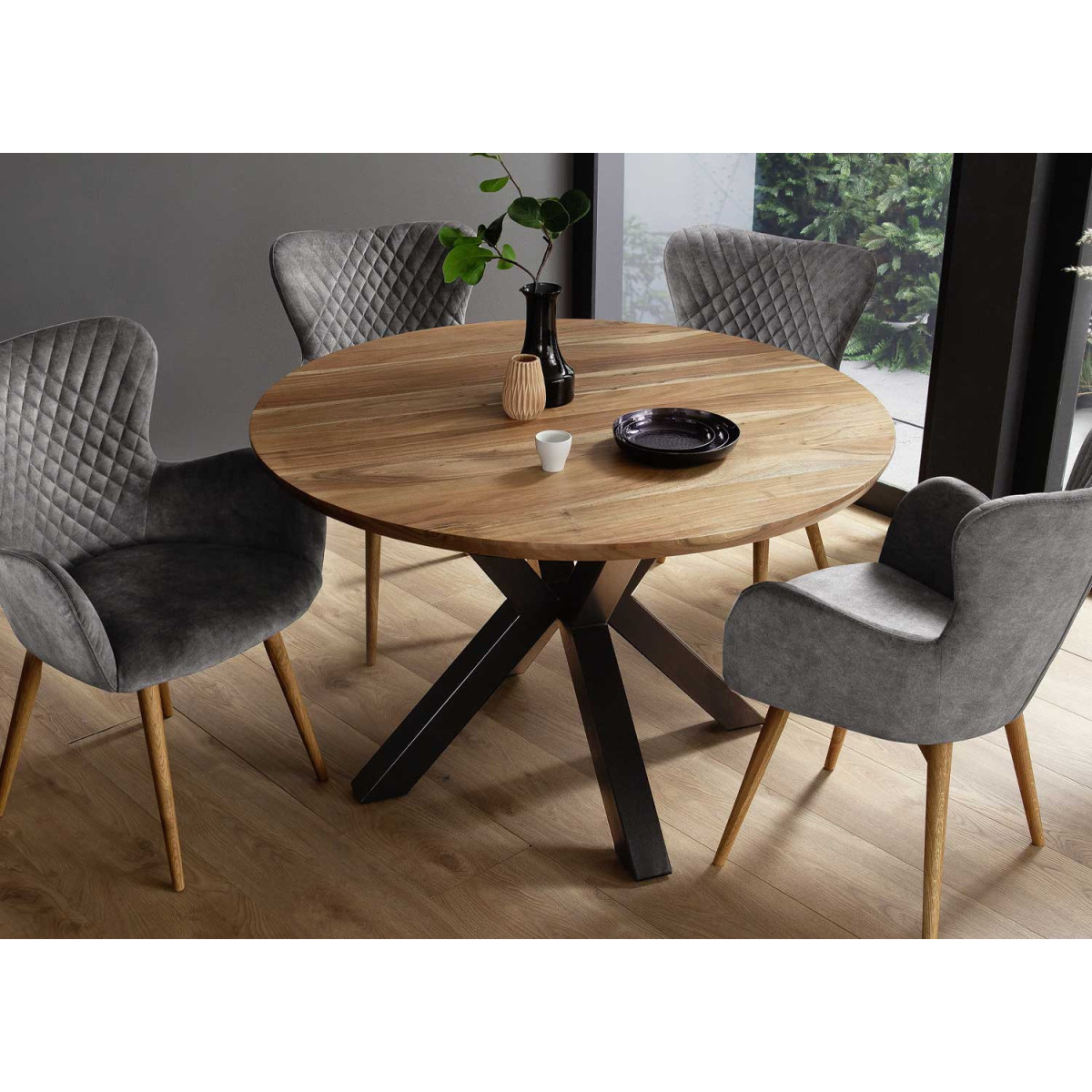 Table ronde bois d'acacia 120 cm