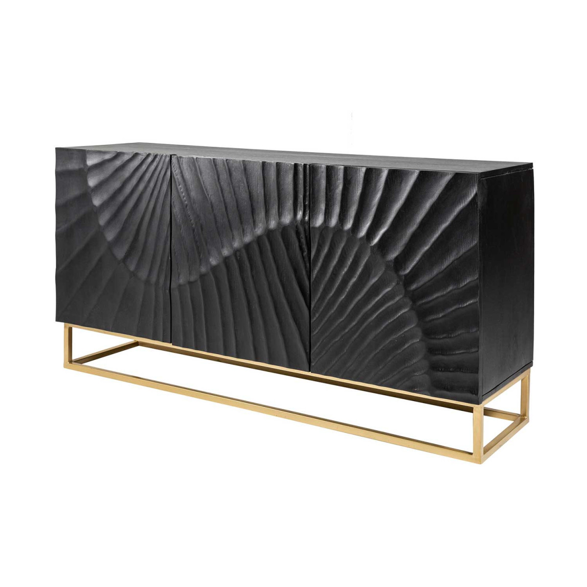 Buffet bois de manguier décor 3D et pied métal doré 140 cm