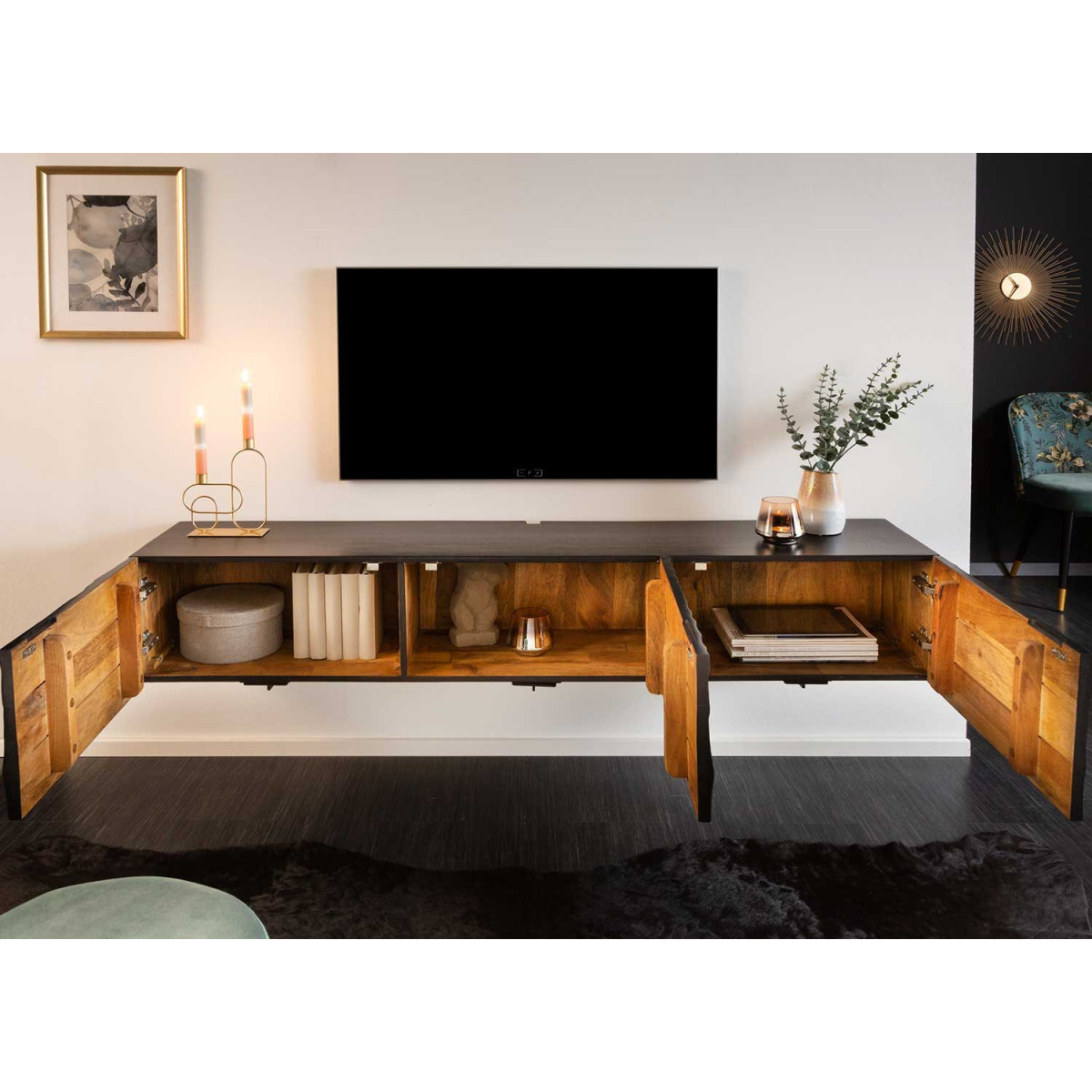 Cheminée décorative en bois massif, cheminée simple, meuble TV