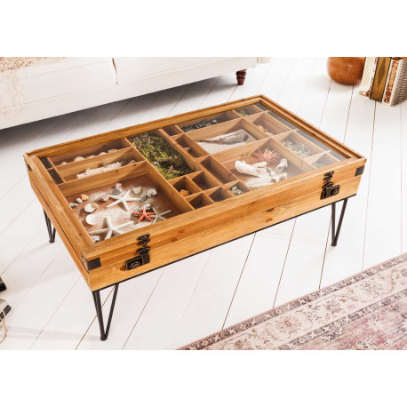 Table basse en bois plateau relevable et compartiments