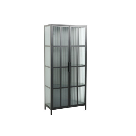 Vitrine 2 portes en verre nervuré et métal 180 cm