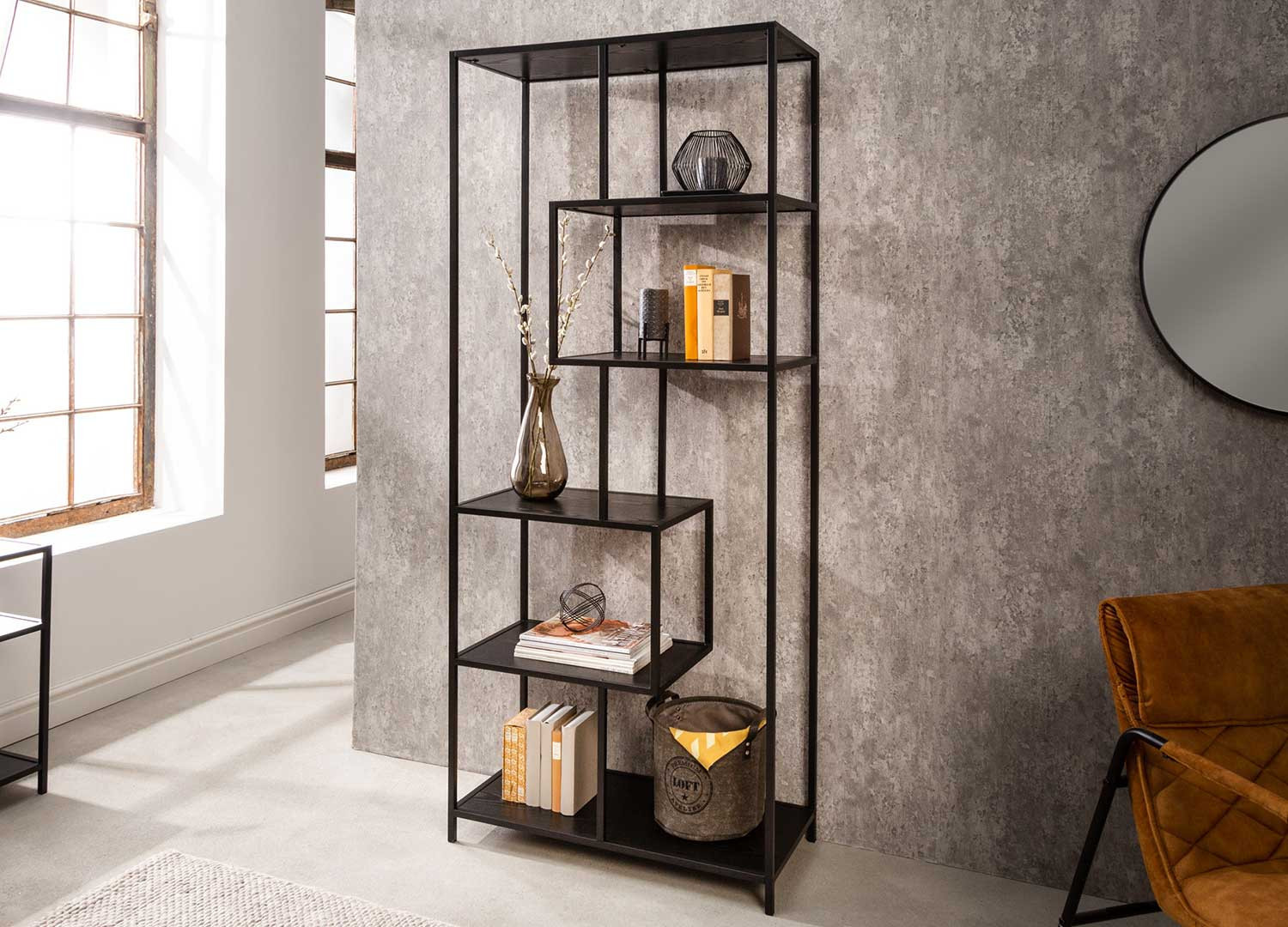 Etagère asymétrique en métal noir & décor bois Loft