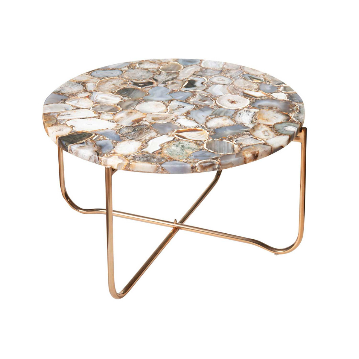 Table basse ronde Ø 62 cm pierre d'agate et métal
