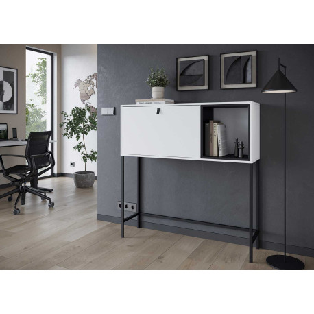 Bureau secrétaire design blanc et métal noir