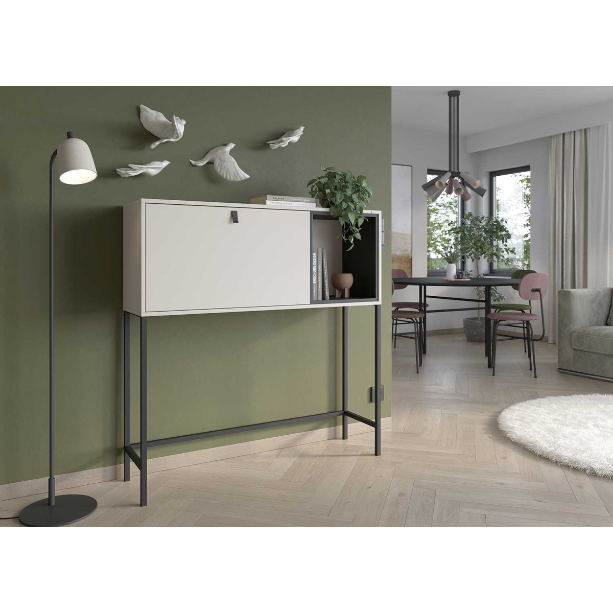 Bureau secrétaire moderne cachemire et métal noir