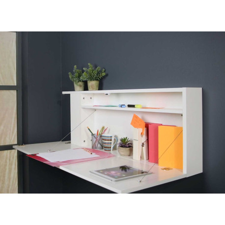 Lit escamotable 90x200 cm avec rangements blanc et chêne sanremo