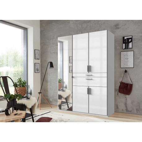 Armoire dressing miroir, rangement et tiroirs pour chambre adulte