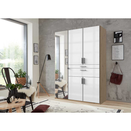 Armoire dressing blanche 5 portes et 2 tiroirs 135 cm