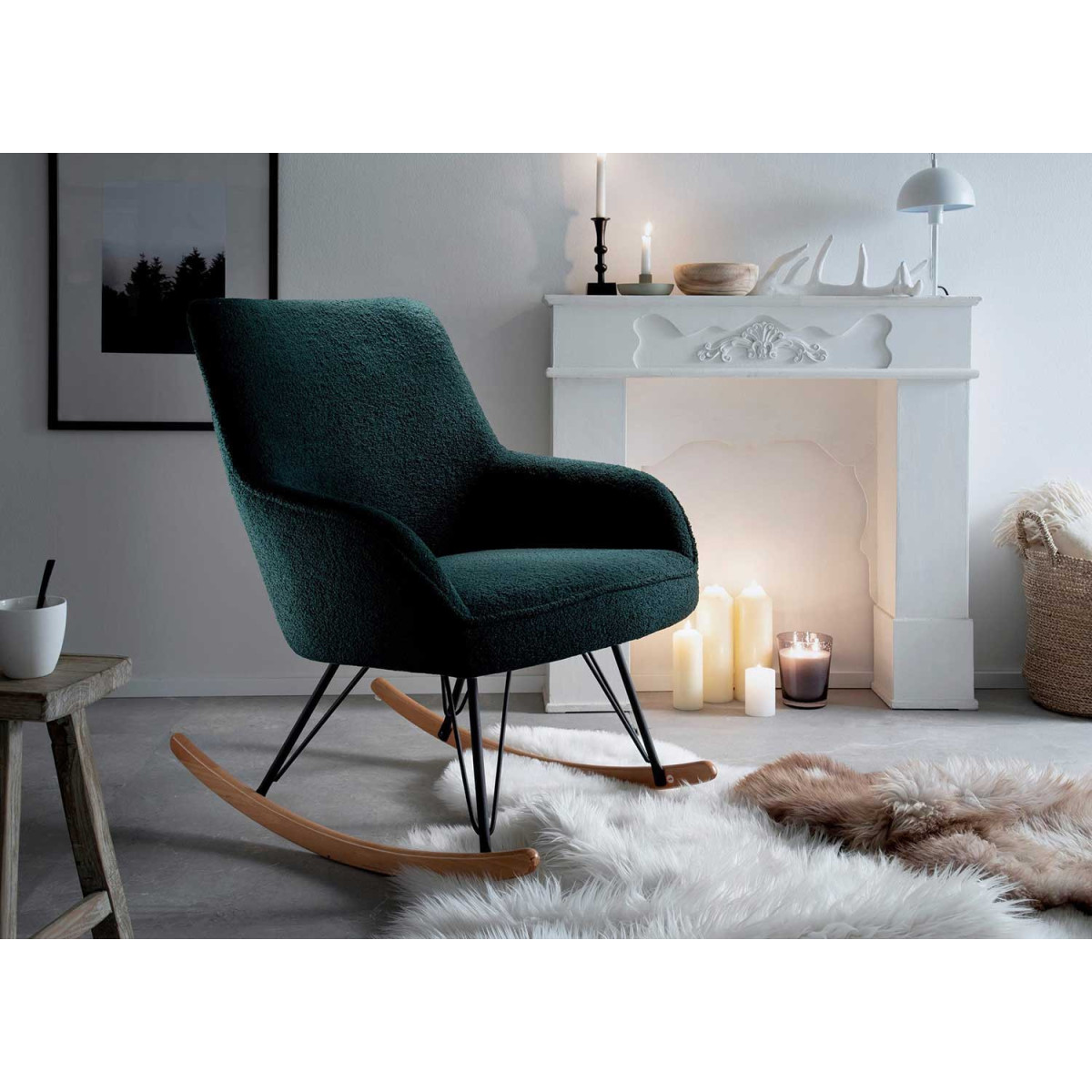 Fauteuil à bascule tissu vert