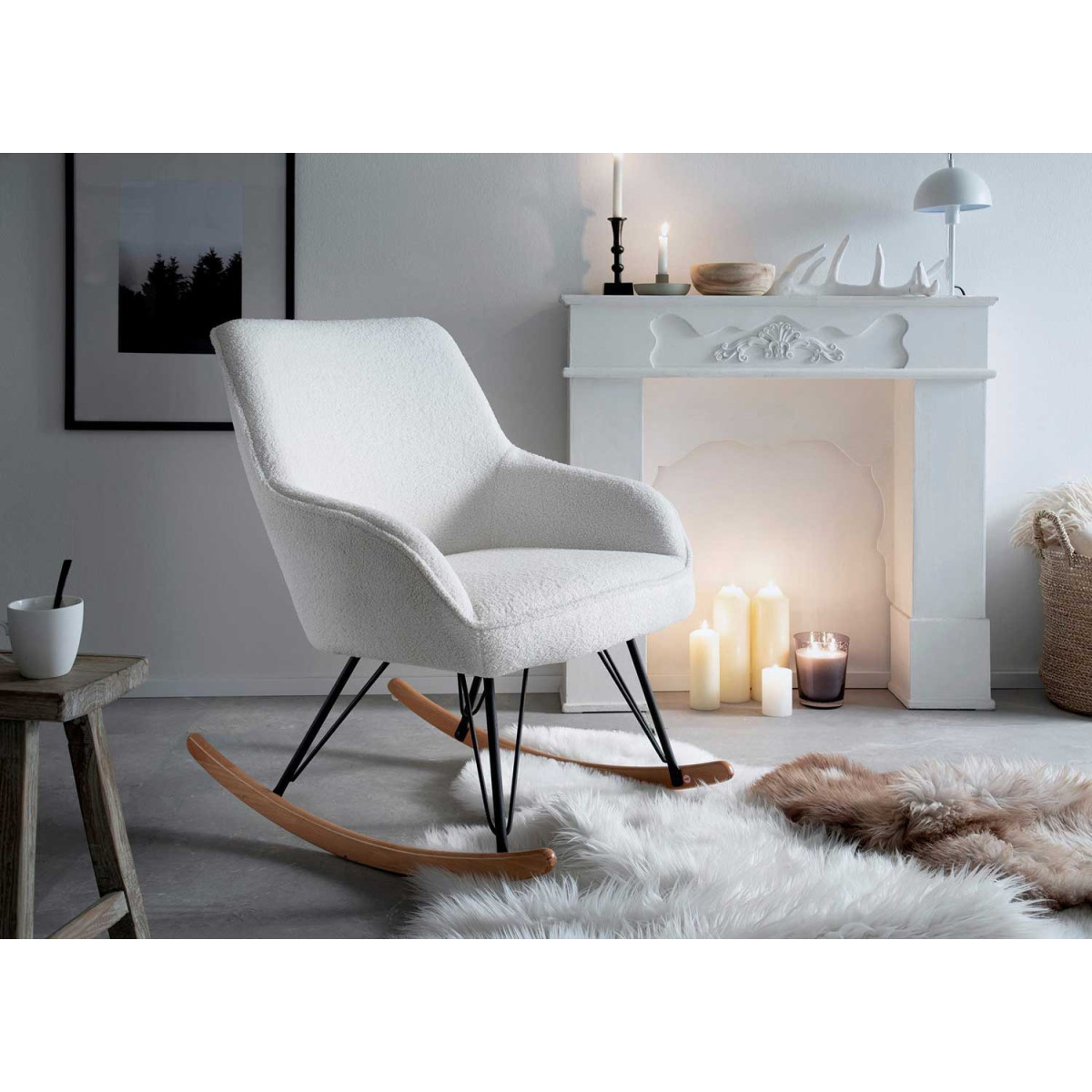 Rocking chair en tissu blanc