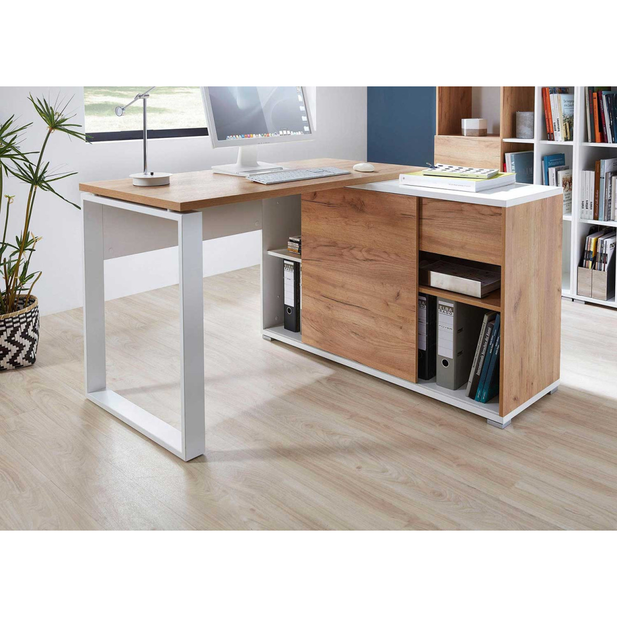 Bureau d'angle avec rangements et tiroir intégrés