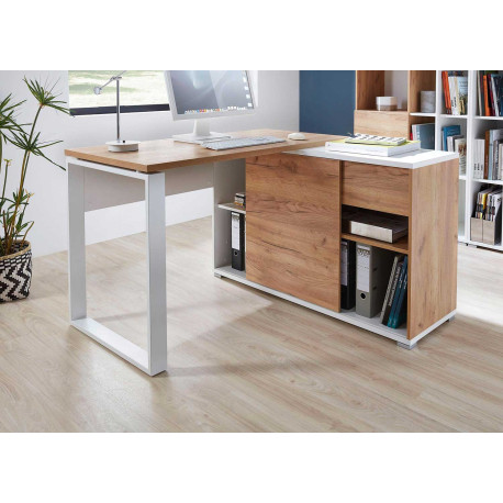 Bureau D'angle, Table En Forme De L, Avec Placard De Rangement Et Tiroir,  Peu Encombrant