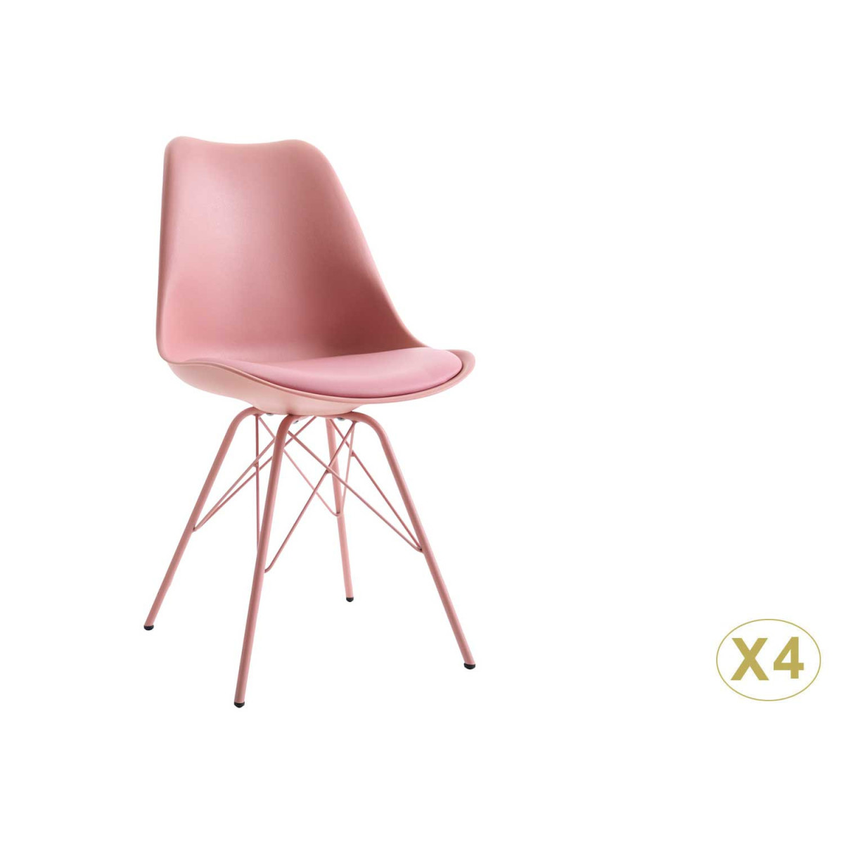 Chaises scandinave rose coque en pvc et pieds métal rose