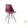 Chaises scandinave rouge bordeaux coque en pvc et pieds métal rose