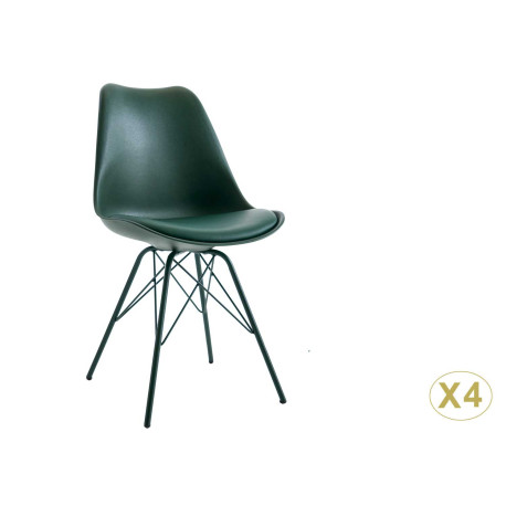 Chaises scandinave verte coque en pvc et pieds en métal