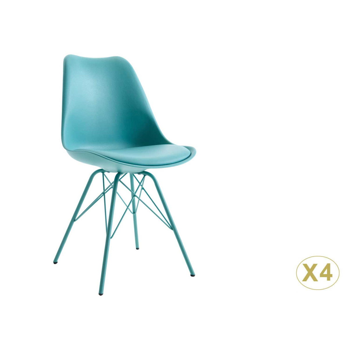 Chaises scandinave bleue coque en pvc et pieds en métal