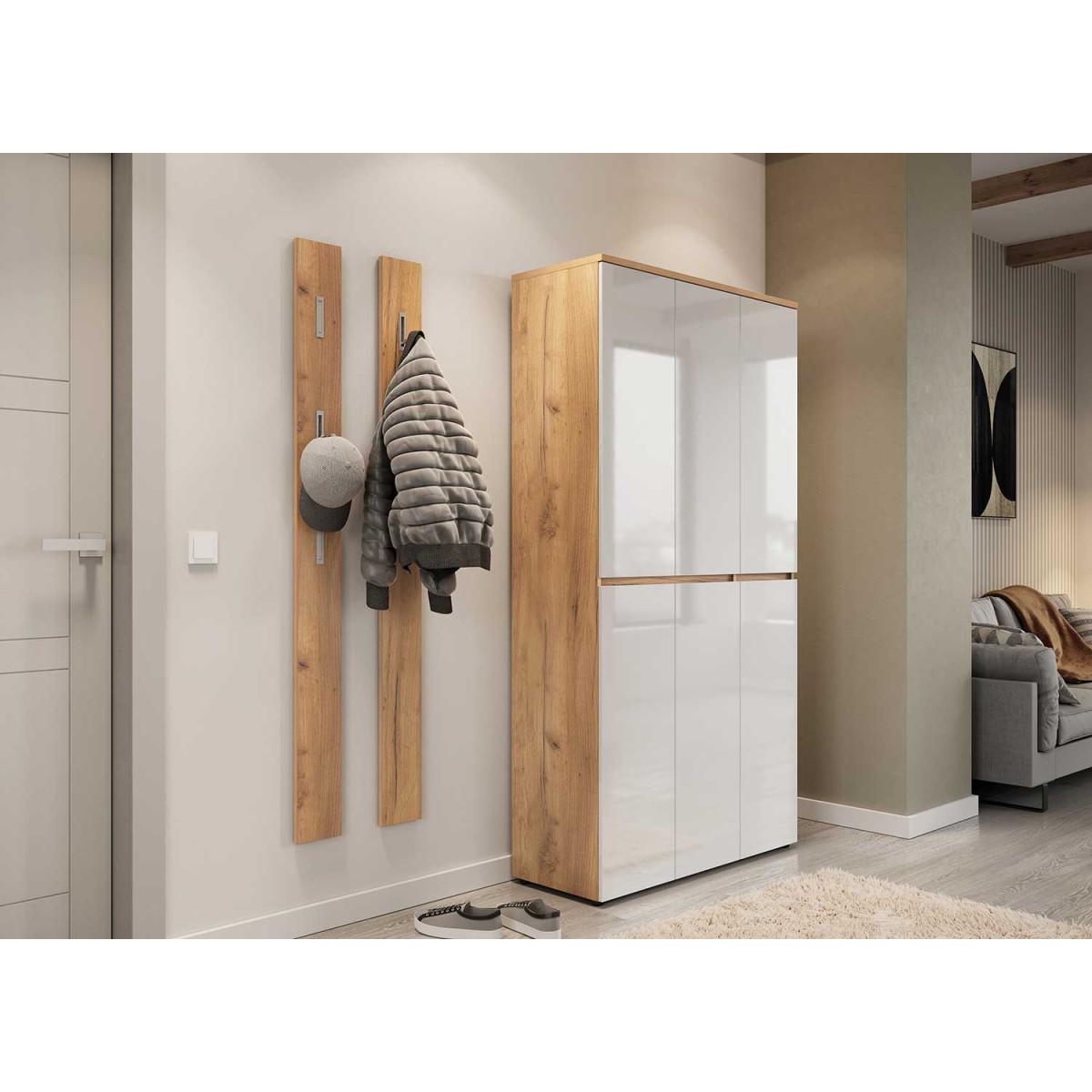 Armoire de rangement 2 portes blanc et bois - Cbc-Meubles