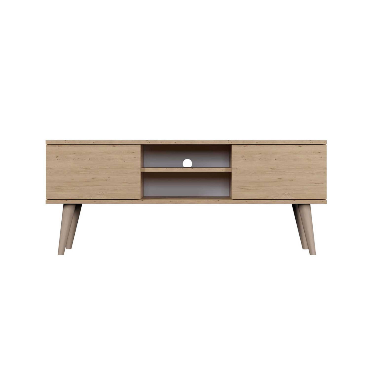 Meuble tv 120 cm 2 portes et 2 niches chêne artisan