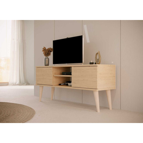 Meuble tv 120 cm 2 portes et 2 niches chêne artisan - Cbc-Meubles