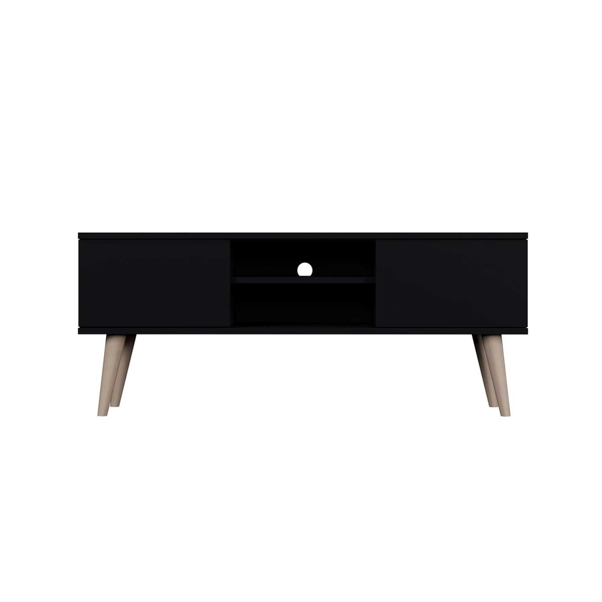 Meuble télé 120 cm 2 portes et 2 niches noir