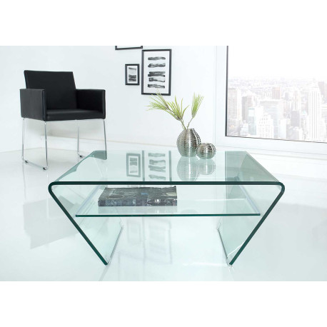 Table basse carrée en verre forme trapèze
