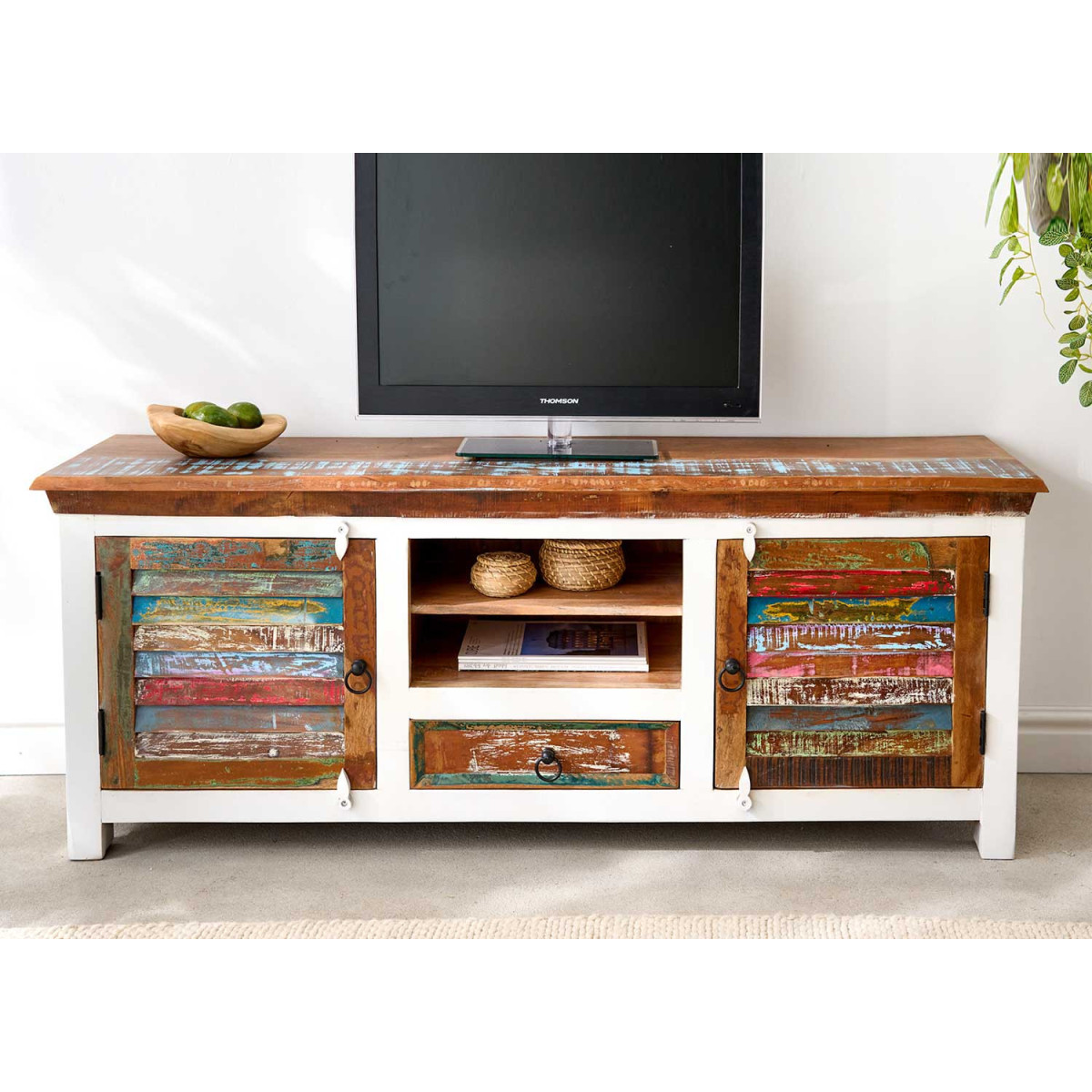 Meuble tv en bois recyclé coloré 150 cm