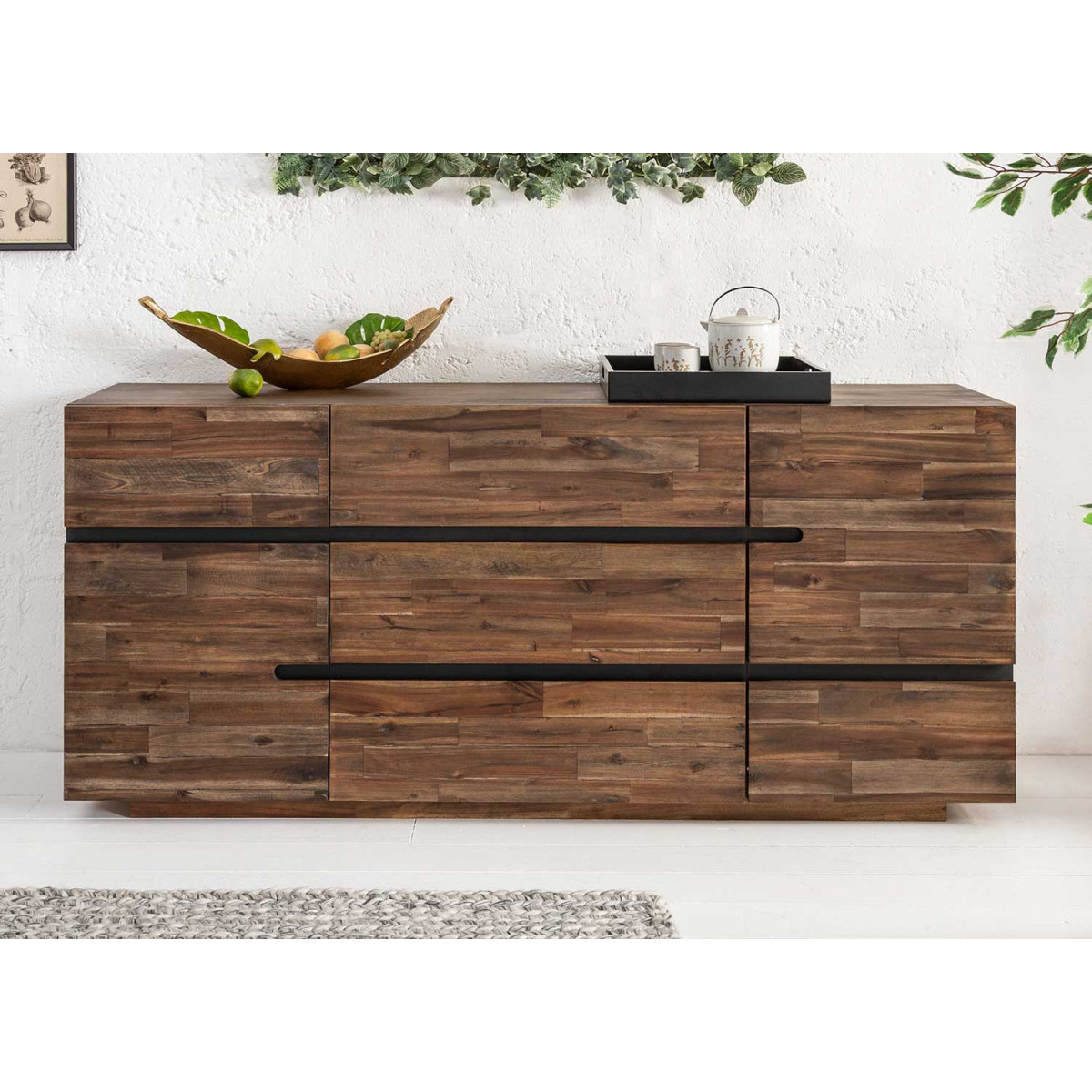 Buffet 2 portes et 3 tiroirs bois d'acacia marron