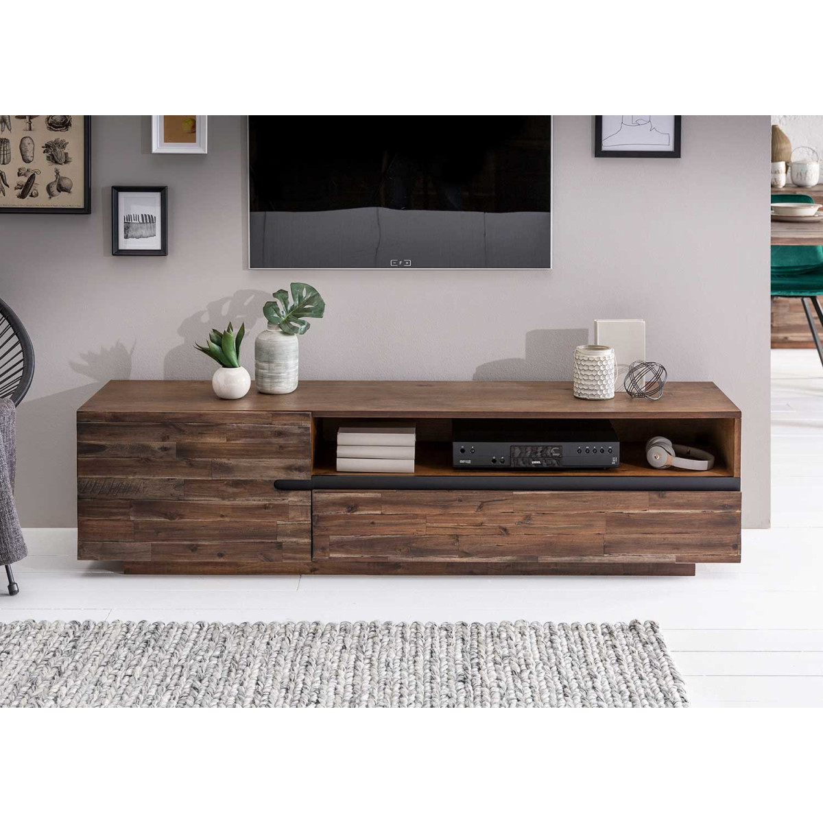 Meuble tv de salon 2 portes et 1 compartiment bois marron
