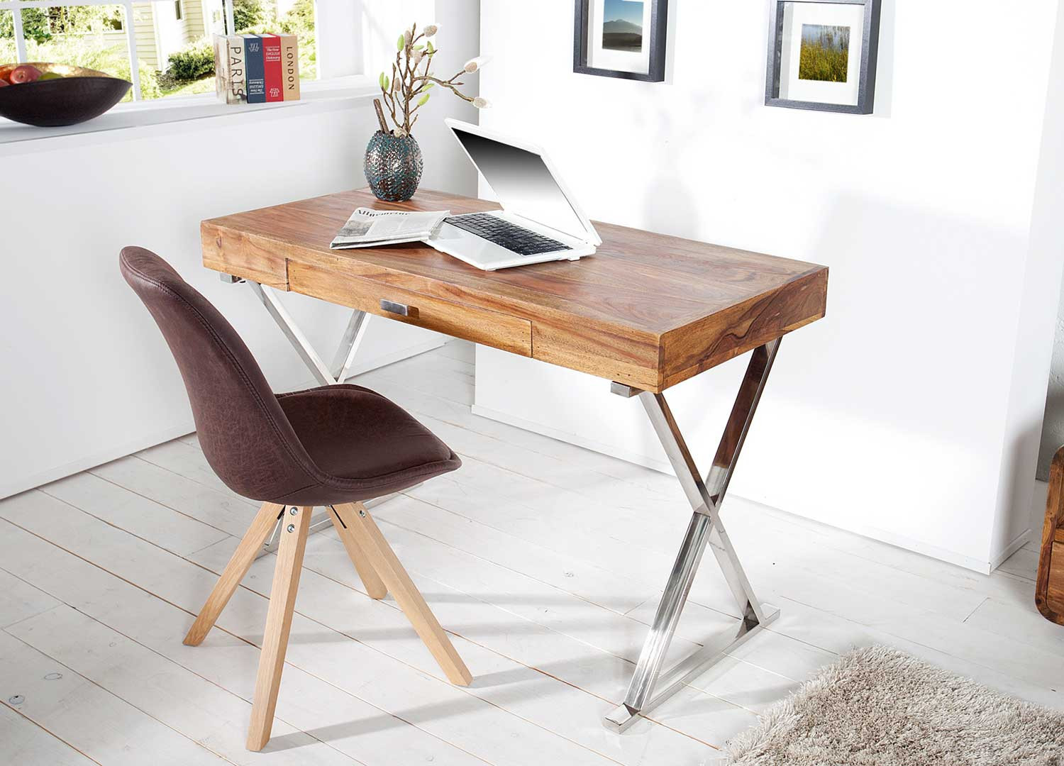 Bureau 2 Tiroirs Design Caisson 120cm Naturel pas cher 