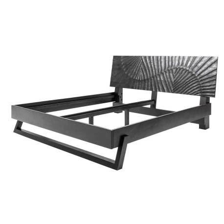 Lit 180x200 cm en bois de manguier teinté noir avec sculptures