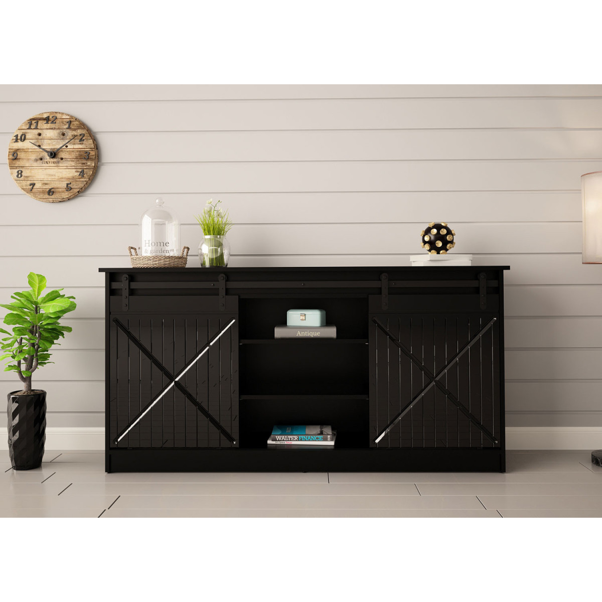 Meuble buffet design noir à portes coulissantes