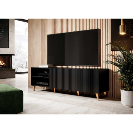 Meuble tv noir 2 portes et 2 niches 150 cm