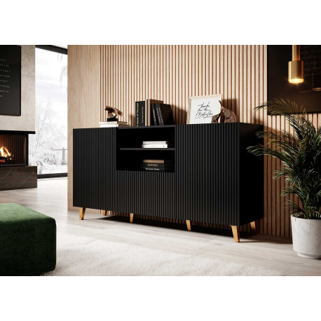 Buffet moderne noir avec rangements 150 cm