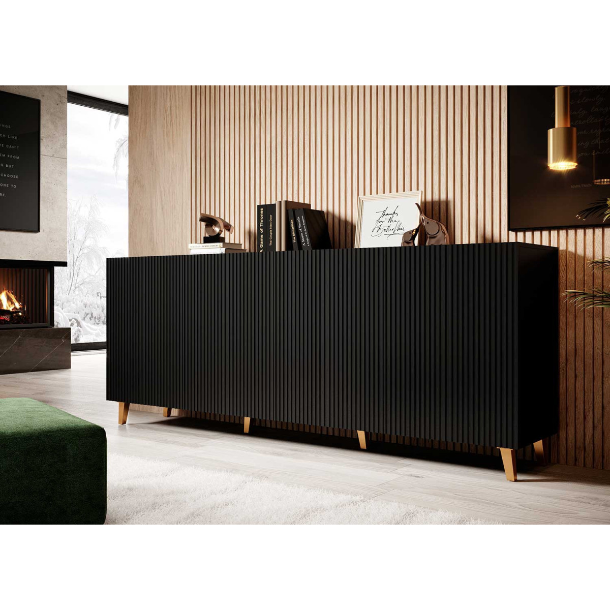 Buffet design noir avec rangements 200 cm