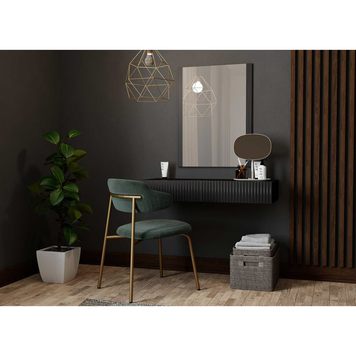 Coiffeuse murale noire avec miroir