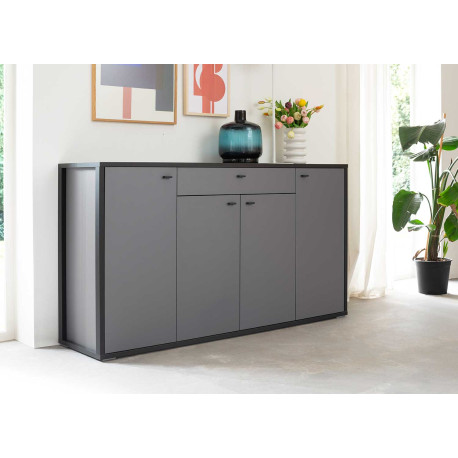 Meuble buffet gris 4 portes et 1 tiroir