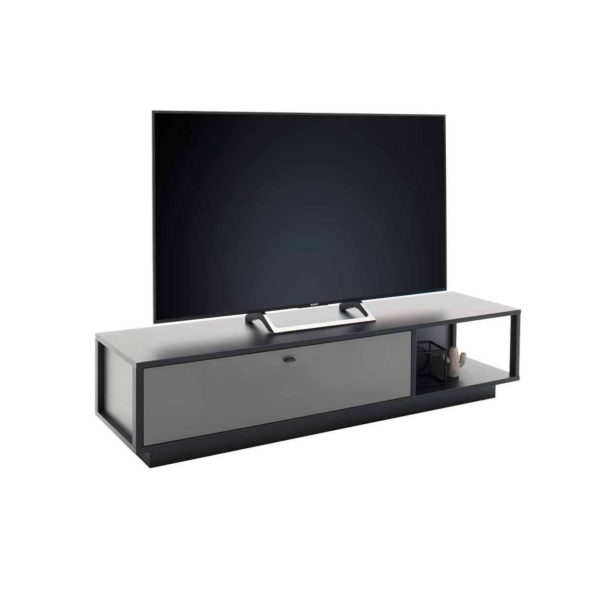 Meuble TV gris 1 tiroir à double compartiment 186 cm