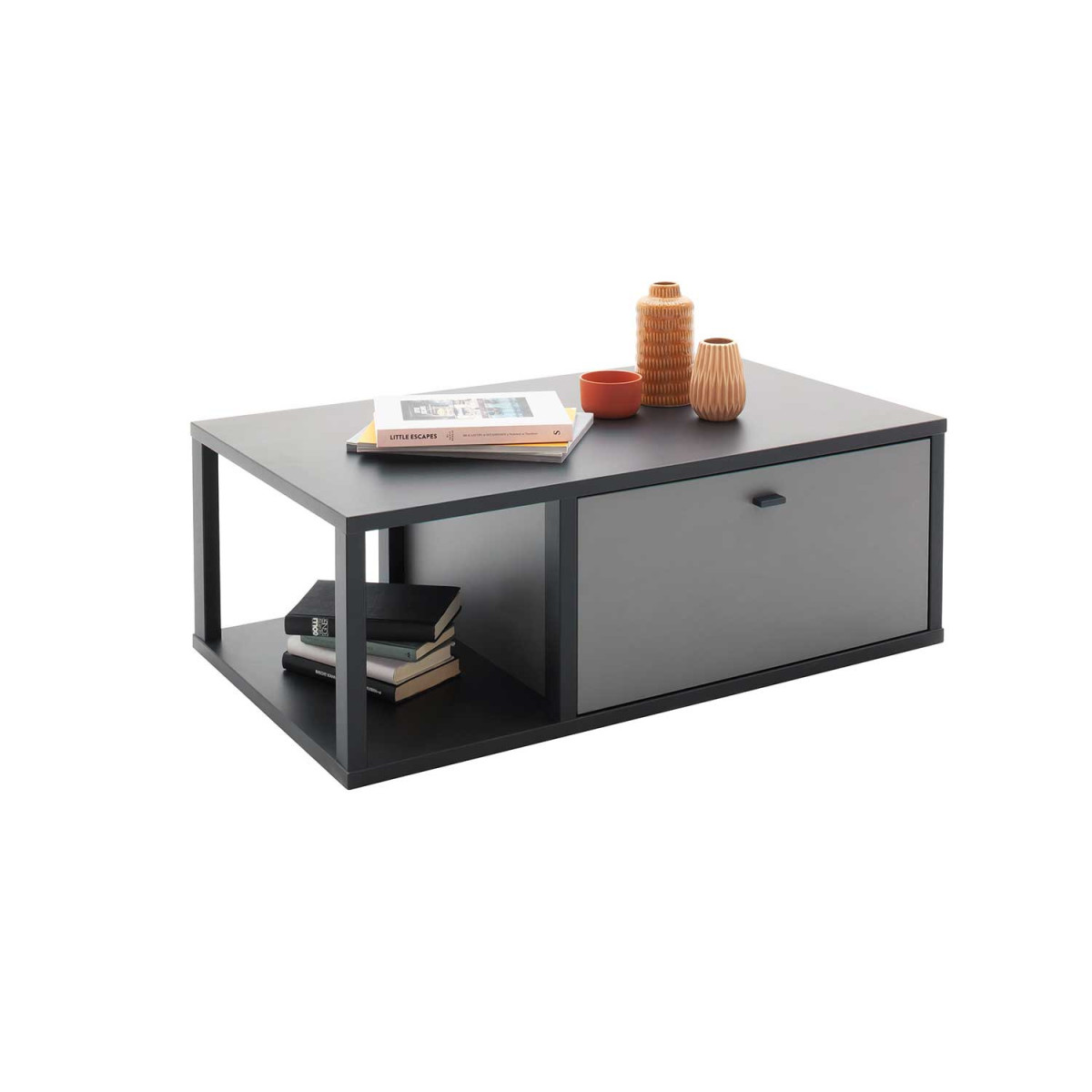 Table basse rectangulaire grise avec rangements