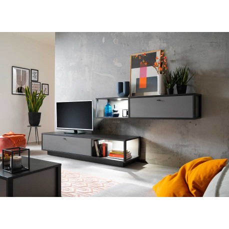 Meuble TV design avec meuble mural gris