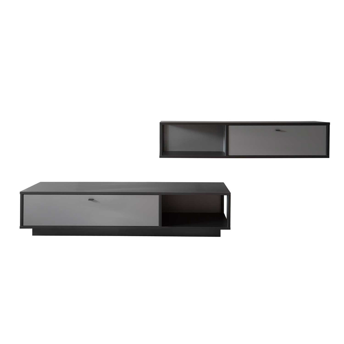 Meuble TV design avec meuble mural gris