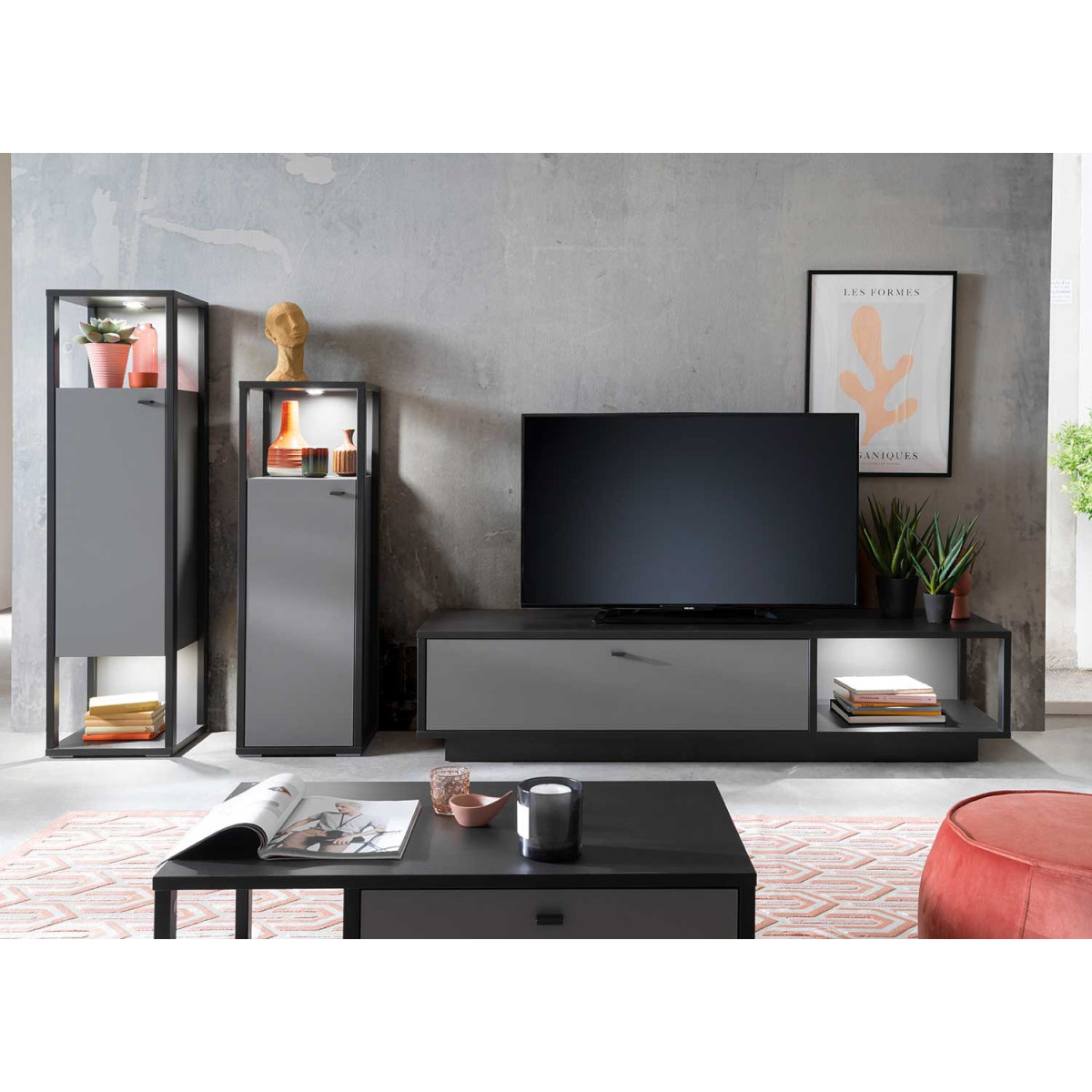 Meuble TV moderne gris 287 cm