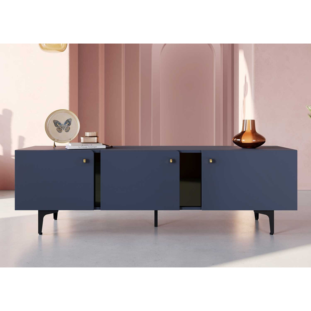 Meuble tv bleu de 3 portes 165 cm