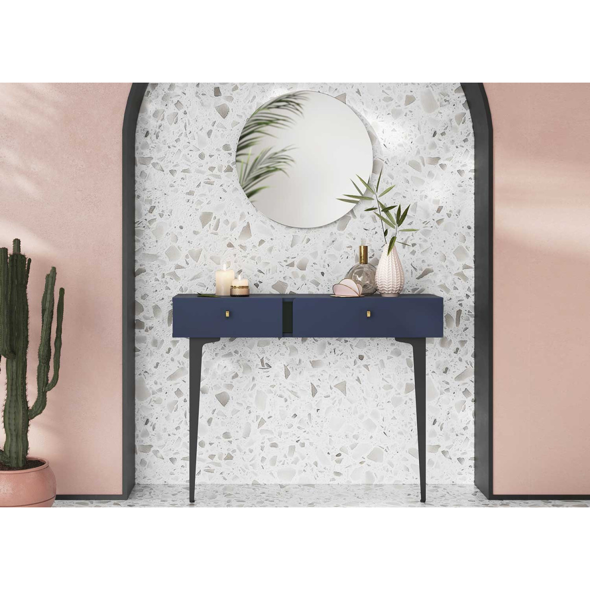 Console murale bleue avec 2 tiroirs