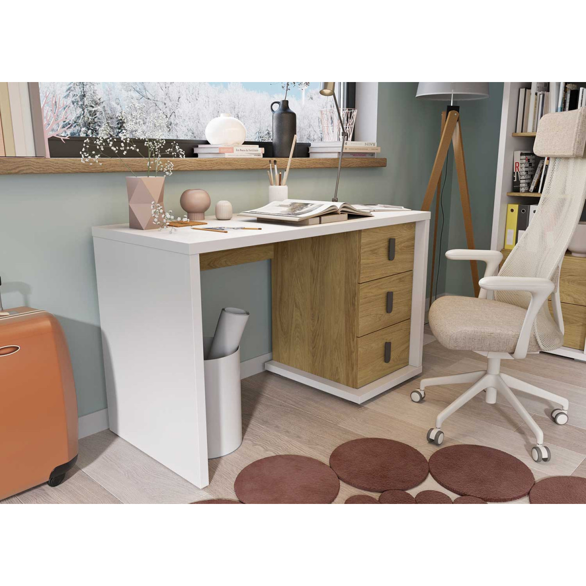 Bureau beige et taupe avec caisson de rangement - Cbc-Meubles