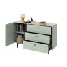 Meuble buffet vert sauge 1 porte et 3 tiroirs