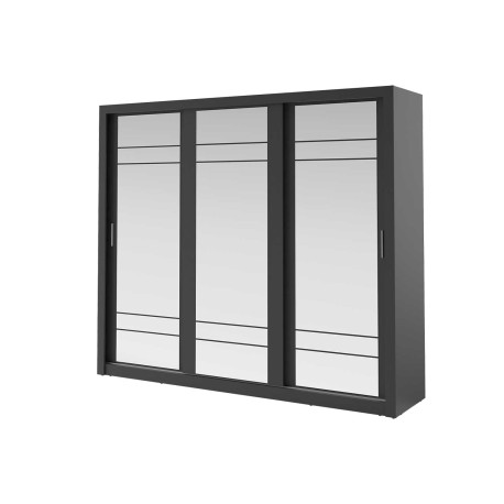 Armoire 3 portes coulissantes 250 cm noire avec miroirs