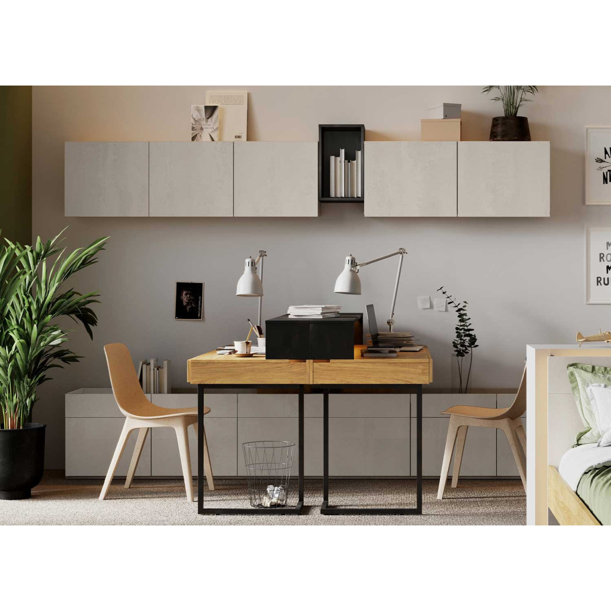 Bureau beige et taupe avec caisson de rangement - Cbc-Meubles